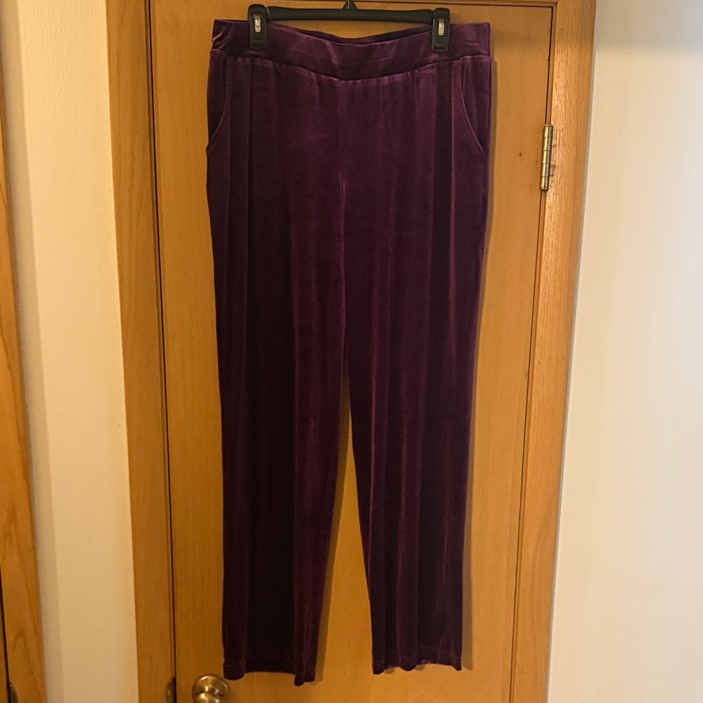 Belle Kim Gravel Women’s Velvet Pull On Straight Wide Pants Purple Size Large
